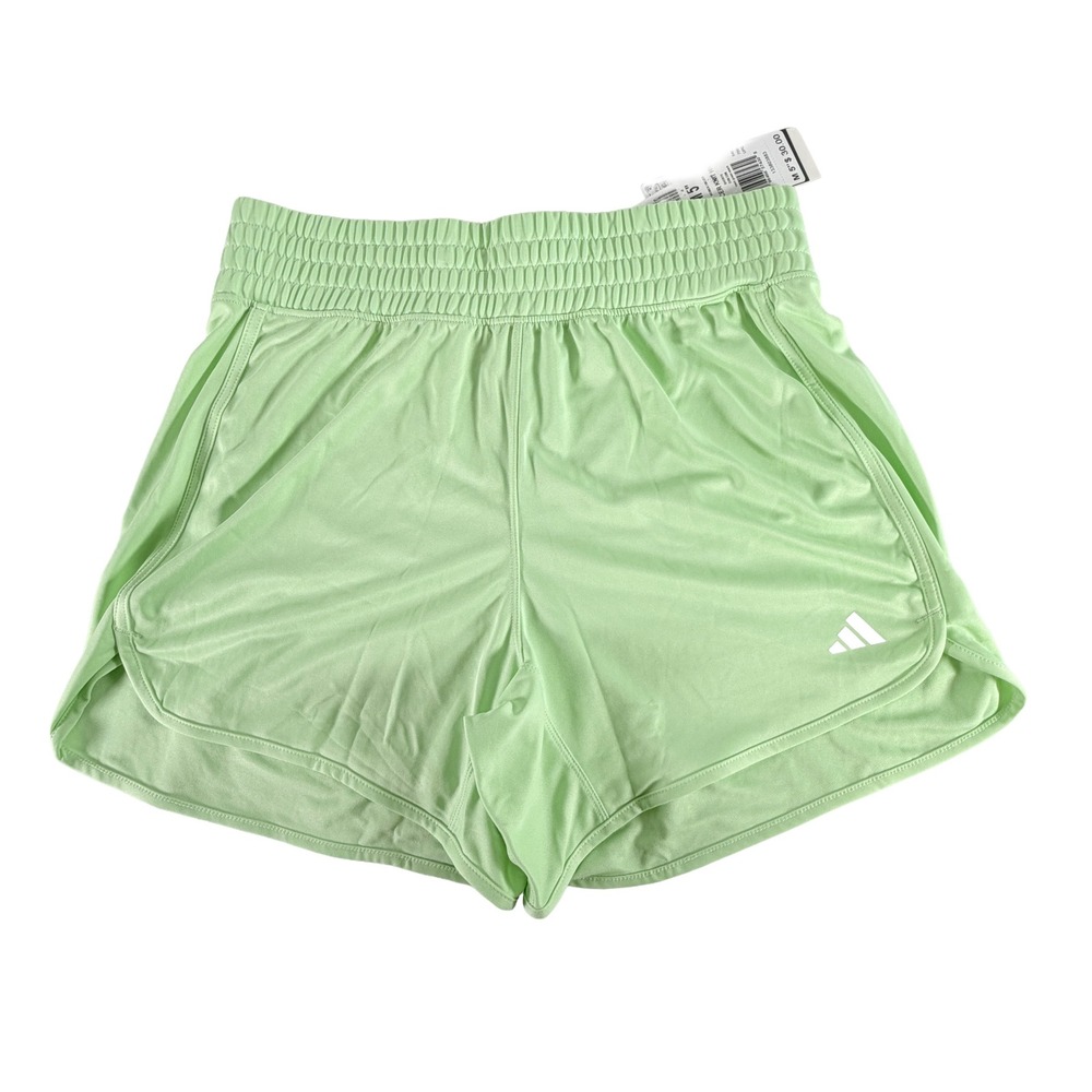 Adidas Pacer Knit High Rise Shorts Womens M Semi Green Spark 5 Inseam NWT